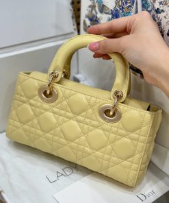 Dior Lady D-Joy Best Replica Bags Yellow Lambskin Leather 22cm (2)