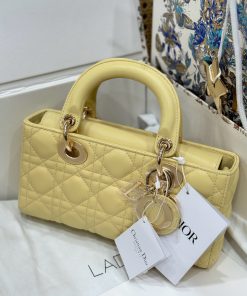 Dior Lady D-Joy Best Replica Bags Yellow Lambskin Leather 22cm (2)