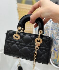 Dior Lady D-Joy Micro Replica Handbags Womens Black Sheepskin 16 (2)