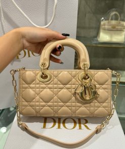 Dior Lady D-Joy Replica Bags Womens Beige Lock Gold 22cm (2)