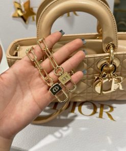 Dior Lady D-Joy Replica Bags Womens Beige Lock Gold 22cm (2)