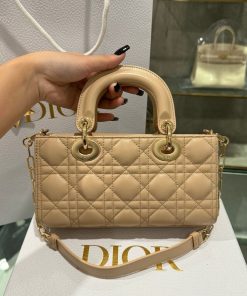 Dior Lady D-Joy Replica Bags Womens Beige Lock Gold 22cm (2)