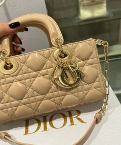 Dior Lady D-Joy Replica Bags Womens Beige Lock Gold 22cm (2)