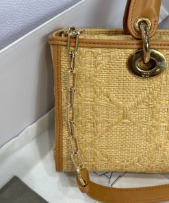 Dior Lady D-Joy Replica Handbags Womens Rattan Material 22cm (2)