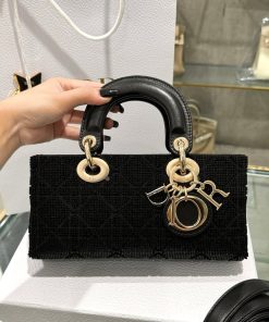 Dior Lady D-Joy Womens Black Beaded Replica Bags 22cm (2)