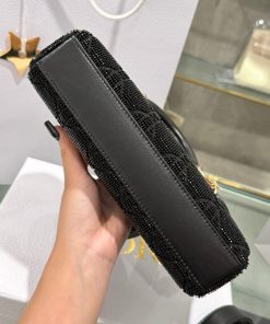 Dior Lady D-Joy Womens Black Beaded Replica Bags 22cm (2)