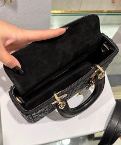 Dior Lady D-Joy Womens Black Beaded Replica Bags 22cm (2)