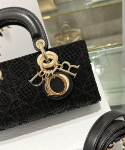 Dior Lady D-Joy Womens Black Beaded Replica Bags 22cm (2)