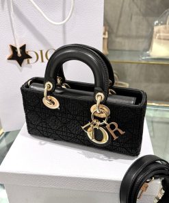 Dior Lady D-Joy Womens Black Beaded Replica Bags 22cm (2)