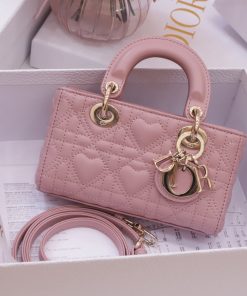 Dior Lady D-Joy Womens Pink Heart Pattern Replica Bags 16 (2)