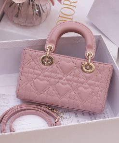 Dior Lady D-Joy Womens Pink Heart Pattern Replica Bags 16 (2)