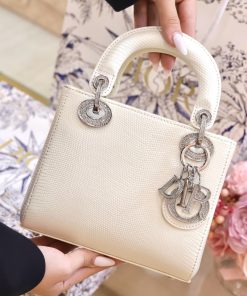 Dior Lady Lizard Womens Best Replica Bags White 17cm (2)