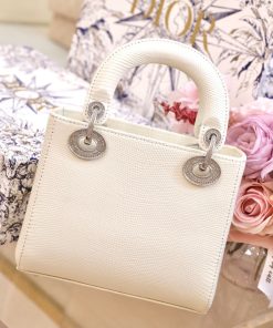 Dior Lady Lizard Womens Best Replica Bags White 17cm (2)