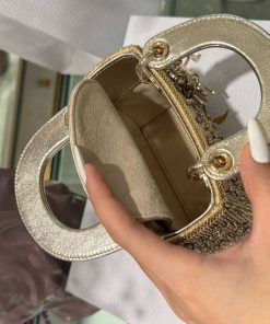 Dior Lady Mini Women Stone Engagement Replica Bags Lock Rose Gold 12cm (2)