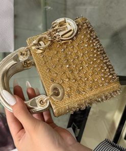 Dior Lady Mini Women Stone Engagement Replica Bags Lock Rose Gold 12cm (2)