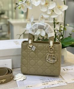 Dior Lady Replica Bags Beige Cannage Lambskin Size 20cm (2)