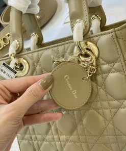 Dior Lady Replica Bags Beige Cannage Lambskin Size 20cm (2)