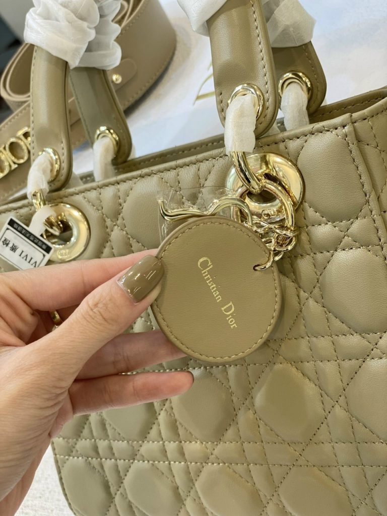Dior Lady Replica Bags Beige Cannage Lambskin Size 20cm (2)