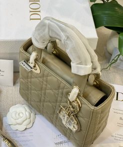 Dior Lady Replica Bags Beige Cannage Lambskin Size 20cm (2)