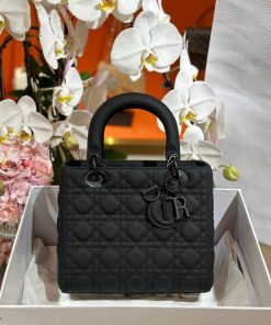 Dior Lady Womens Best Replica Bags Black Sheepskin 24cm (2)