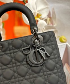 Dior Lady Womens Best Replica Bags Black Sheepskin 24cm (2)