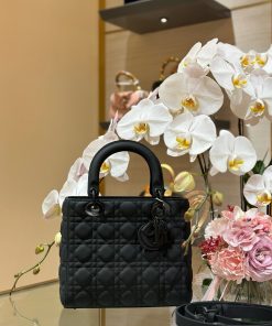 Dior Lady Womens Best Replica Bags Black Sheepskin 24cm (2)