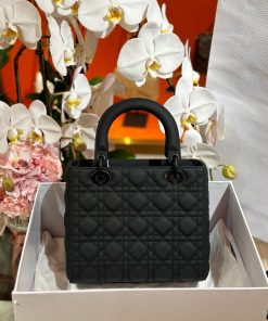 Dior Lady Womens Best Replica Bags Black Sheepskin 24cm (2)