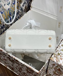 Dior Lady Womens Best Replica Bags White Glossy Leather Lock Gold 17cm (2)