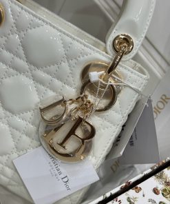 Dior Lady Womens Best Replica Bags White Glossy Leather Lock Gold 17cm (2)