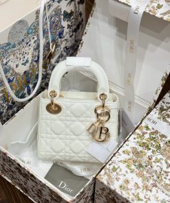 Dior Lady Womens Best Replica Bags White Glossy Leather Lock Gold 17cm (2)