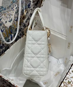 Dior Lady Womens Best Replica Bags White Glossy Leather Lock Gold 17cm (2)