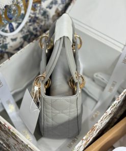 Dior Lady Womens Gray Best Replica Bags Gold Lock 17cm (2)
