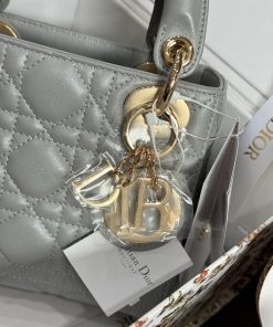 Dior Lady Womens Gray Best Replica Bags Gold Lock 17cm (2)
