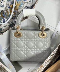 Dior Lady Womens Gray Best Replica Bags Gold Lock 17cm (2)