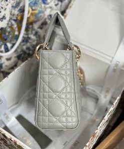 Dior Lady Womens Gray Best Replica Bags Gold Lock 17cm (2)
