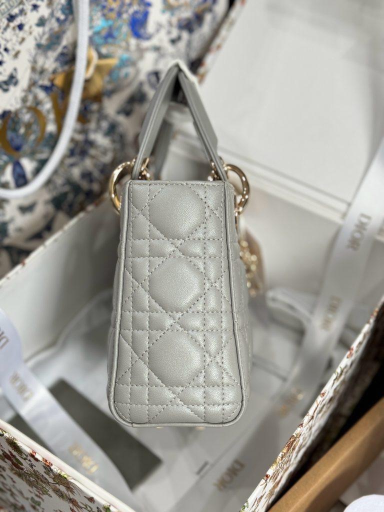 Dior Lady Womens Gray Best Replica Bags Gold Lock 17cm (2)
