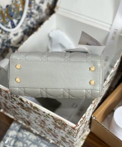 Dior Lady Womens Gray Best Replica Bags Gold Lock 17cm (2)