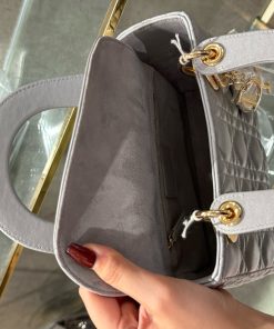Dior Lady Womens Gray Sheepskin Best Replica Handbags 20cm (2)