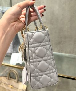 Dior Lady Womens Gray Sheepskin Best Replica Handbags 20cm (2)