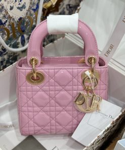 Dior Lady Womens Pink Best Replica Bags Lock Gold 17cm (2)