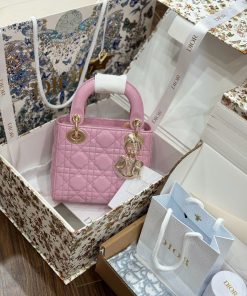 Dior Lady Womens Pink Best Replica Bags Lock Gold 17cm (2)