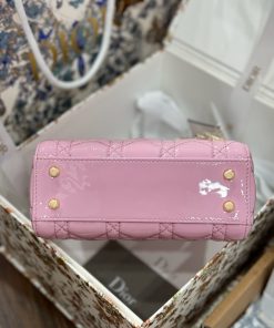 Dior Lady Womens Pink Best Replica Bags Lock Gold 17cm (2)