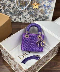 Dior Lady Womens Purple Beaded Pattern Replica Bags 12x10 (2)