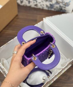 Dior Lady Womens Purple Beaded Pattern Replica Bags 12x10 (2)