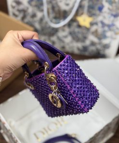Dior Lady Womens Purple Beaded Pattern Replica Bags 12x10 (2)