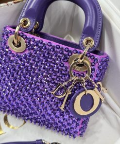 Dior Lady Womens Purple Beaded Pattern Replica Bags 12x10 (2)