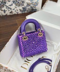 Dior Lady Womens Purple Beaded Pattern Replica Bags 12x10 (2)