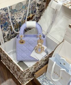 Dior Lady Womens Purple Best Replica Handbags Gold Lock 17cm (2)