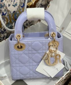 Dior Lady Womens Purple Best Replica Handbags Gold Lock 17cm (2)