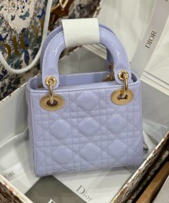 Dior Lady Womens Purple Best Replica Handbags Gold Lock 17cm (2)